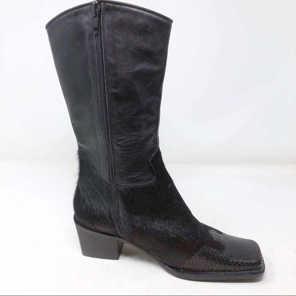 New Aquatalia Leather Calf Hair Snakeskin Boots - Picture 2 of 10